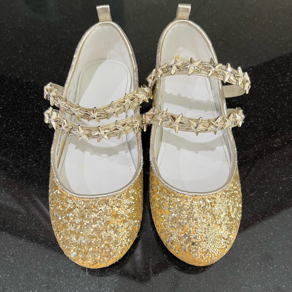 JCrew CrewCuts Girls Kids Glitter Stars Gold Mary Jane Shoes Size K12